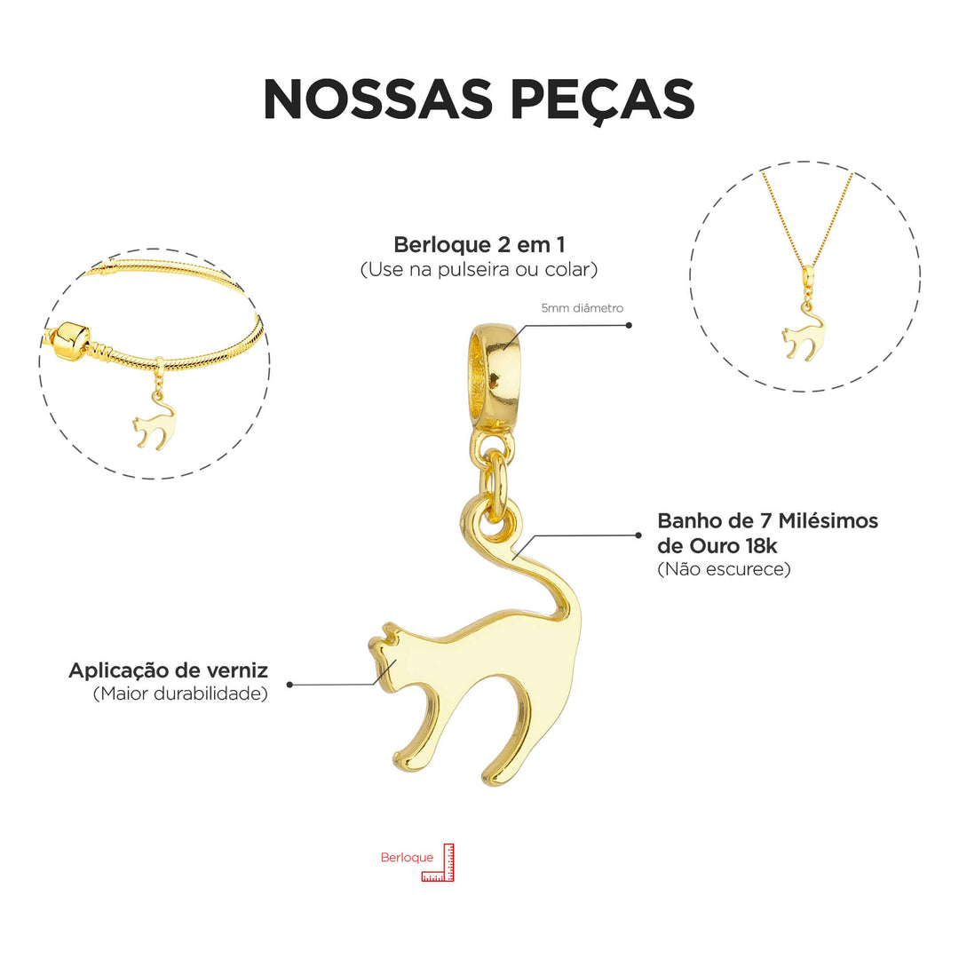 Colar Pingente Gato Banhado a Ouro 18k