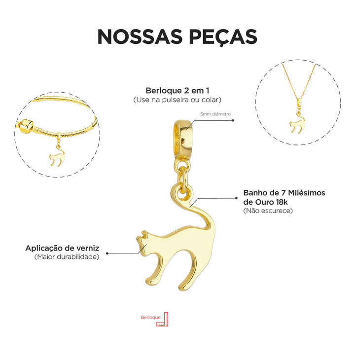 Colar Pingente Gato Banhado a Ouro 18k