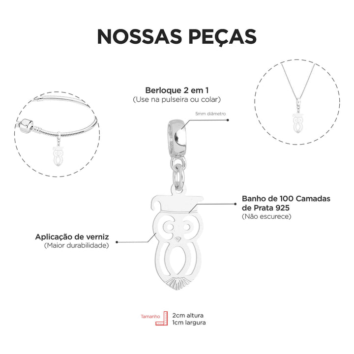 Berloque Símbolo da Professora prateado — detalhe da peça Work Semijoias