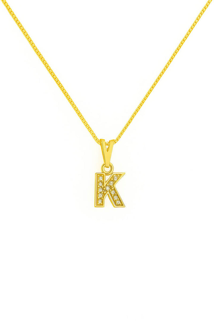 Colar Pingente Letra K Cravejado Banhado a Ouro 18k