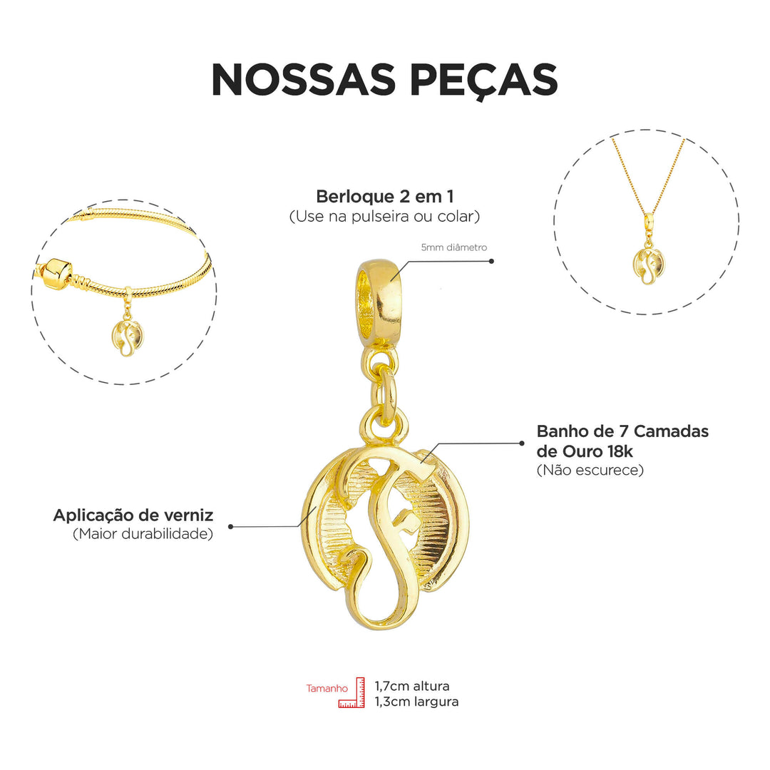 Berloque Símbolo Fonoaudiologia dourado — ângulo lateral semijoia Work Semijoias
