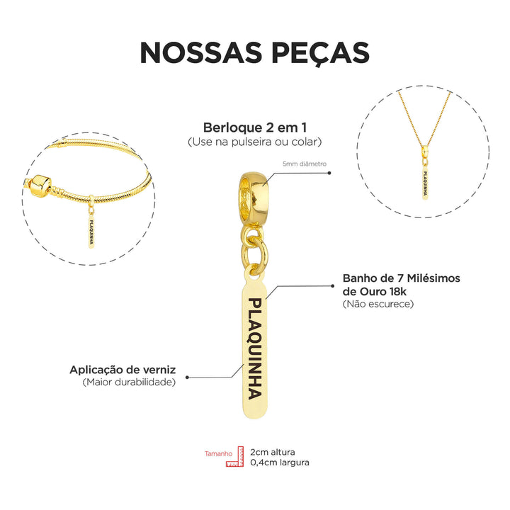 Berloque Plaquinha Sobrancelha dourado — ângulo lateral semijoia Work Semijoias