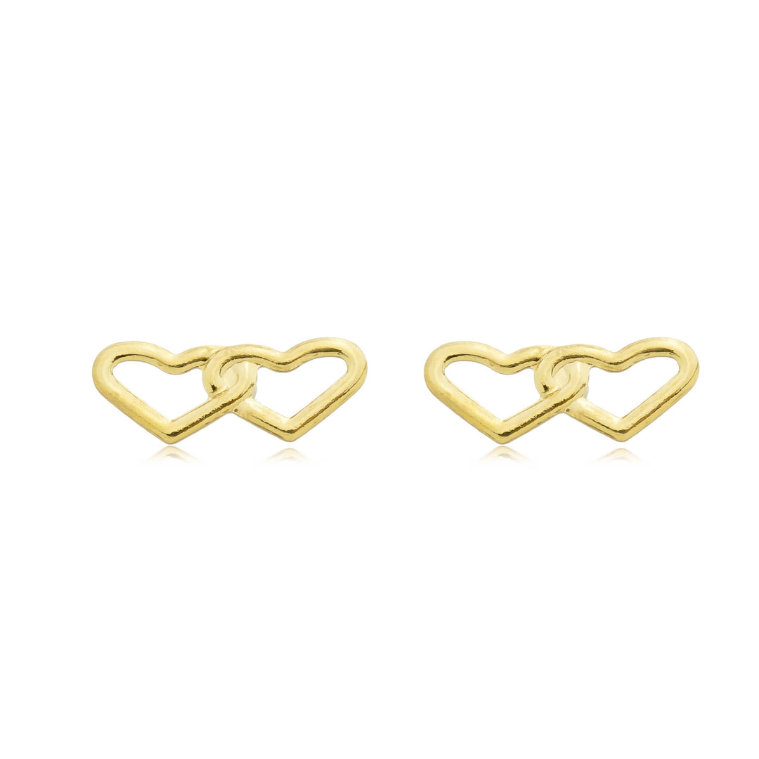 Brinco Dois Corações dourado semijoia Work Semijoias