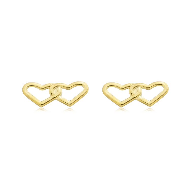 Brinco Dois Corações dourado semijoia Work Semijoias