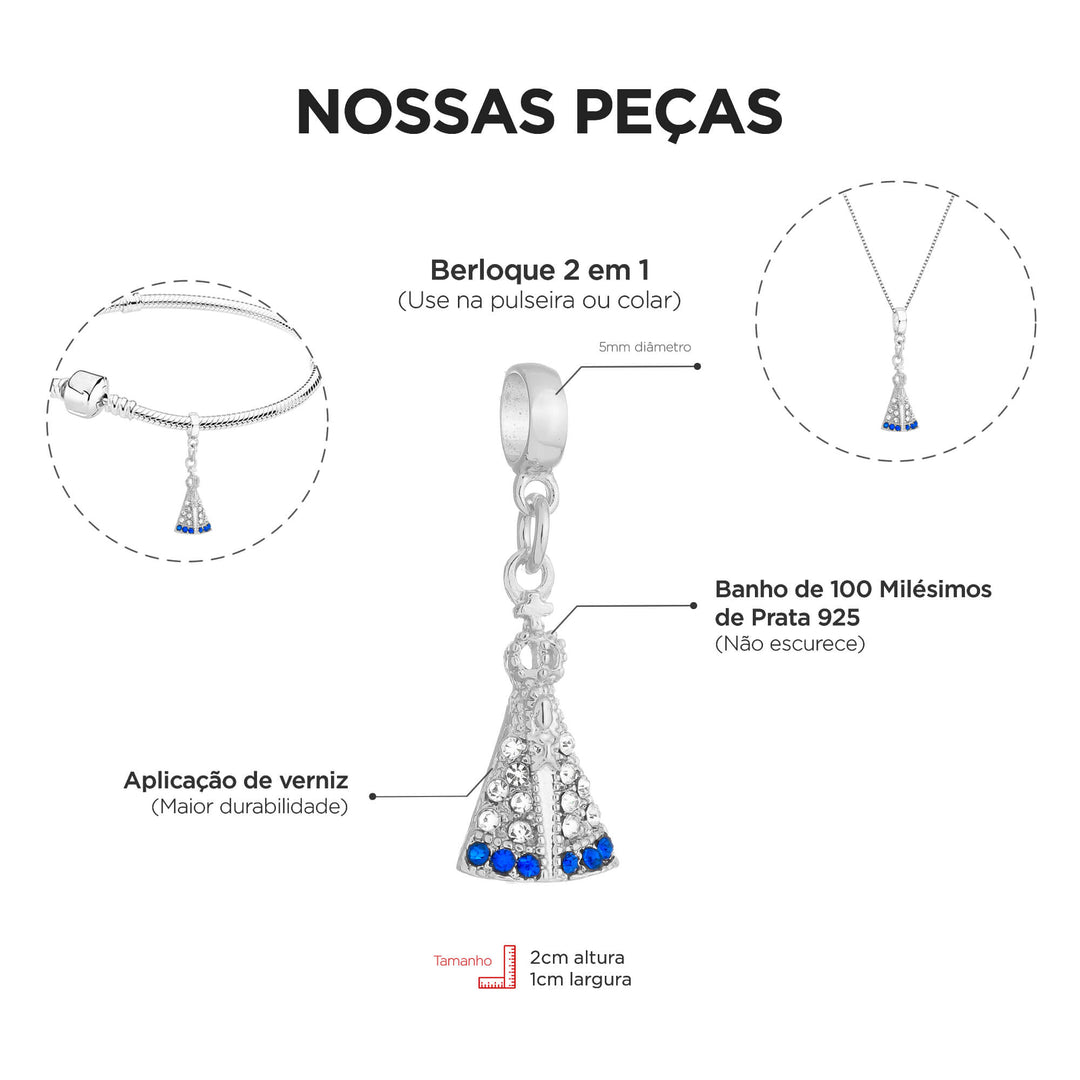 Colar Pingente Nossa Senhora Aparecida Banhado a Prata 925