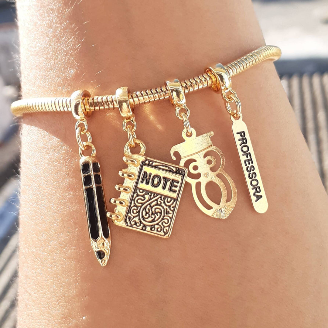Pulseira Profissão Professora Banhado a Ouro 18k