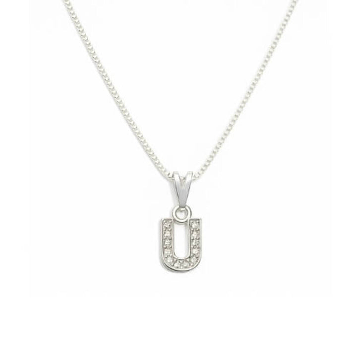 Colar Pingente Letra U Cravejado Banhado a Prata 925