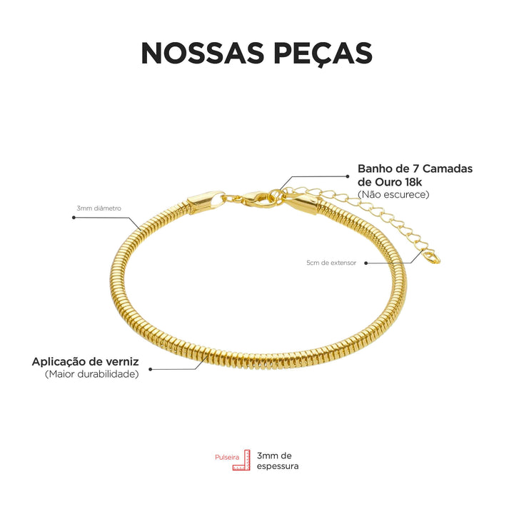 Pulseira Para Berloques Com Extensor Banhado a Ouro 18k
