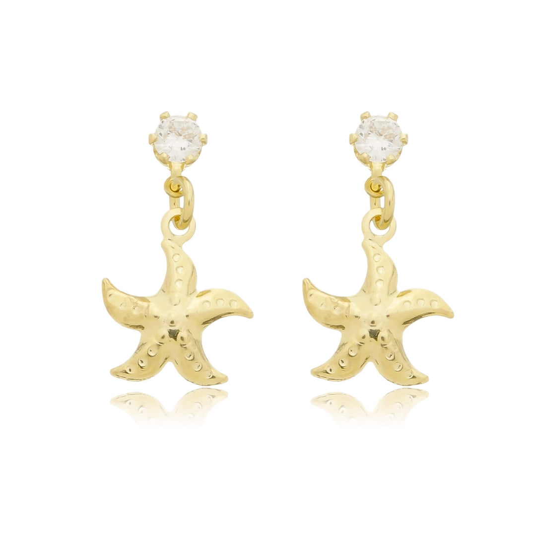 Brinco Estrela do Mar com Ponto de Luz Cravejado dourado semijoia Work Semijoias