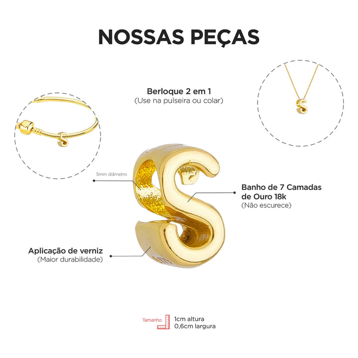 Colar Pingente Letra S Banhado a Ouro 18k