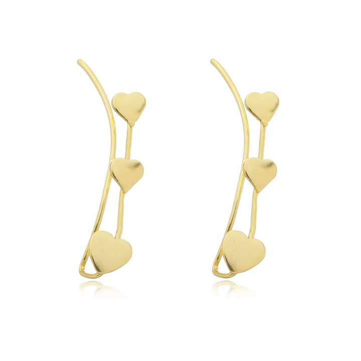 Brinco Ear Cuff 3 Corações dourado semijoia Work Semijoias