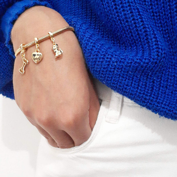 Pulseira Cachorro Love Dog Berloque Banhado a Ouro 18k