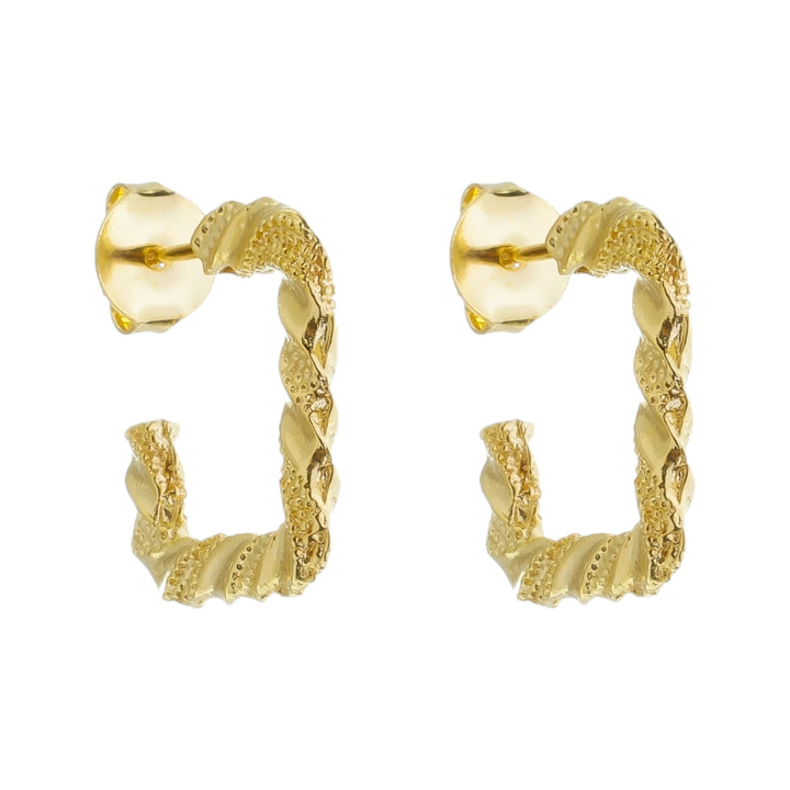 Brinco Argola Trançada Texturada Quadrada dourado semijoia Work Semijoias