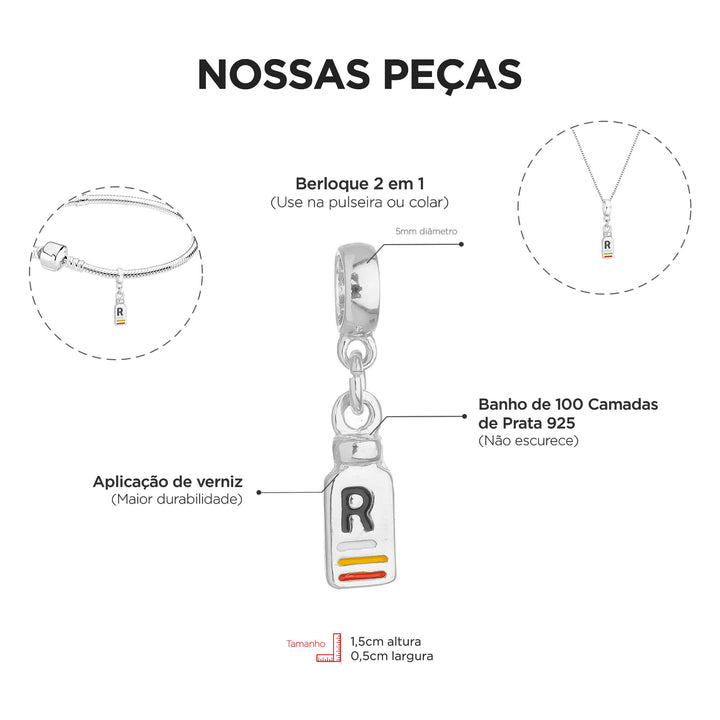Berloque Remédio Médica prateado — detalhe da peça Work Semijoias