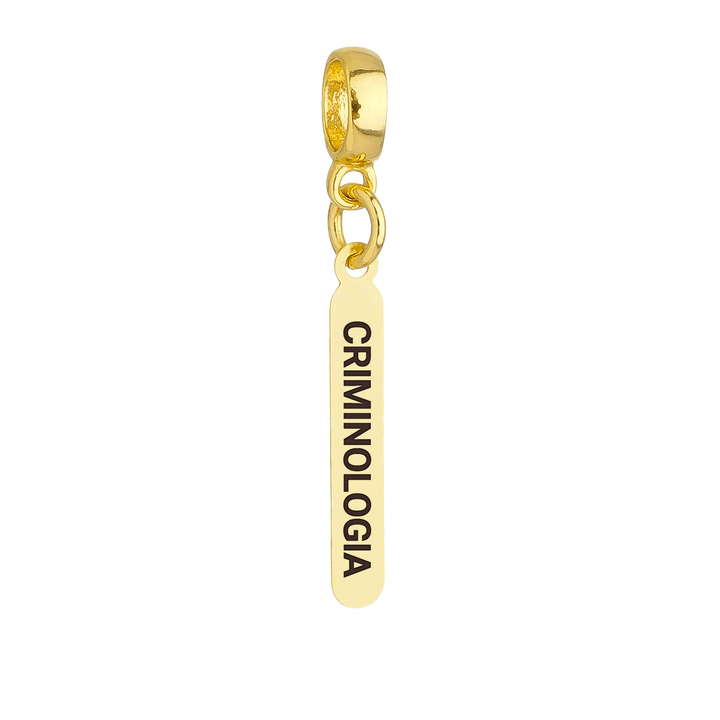 Berloque Plaquinha Criminologia dourado semijoia Work Semijoias