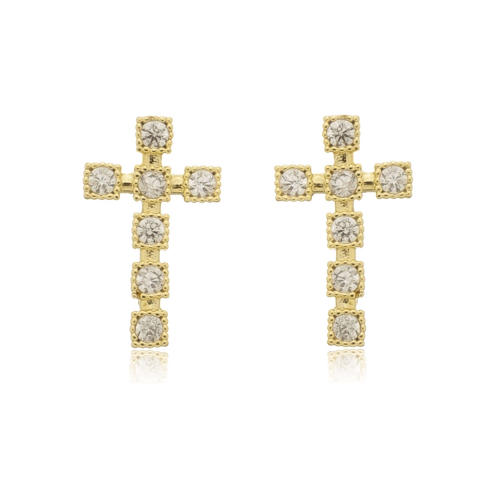 Brinco Cruz Cravejada Zircônia dourado semijoia Work Semijoias