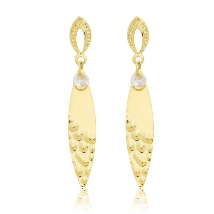 Brinco Gota Comprida Texturizada com Zircônia dourado semijoia Work Semijoias