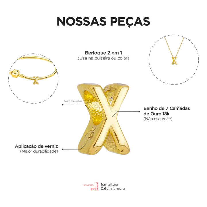 Colar Pingente Letra X Banhado a Ouro 18k