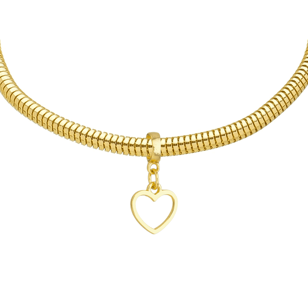 Pulseira Coração Vazado Berloque Banhado a Ouro 18k