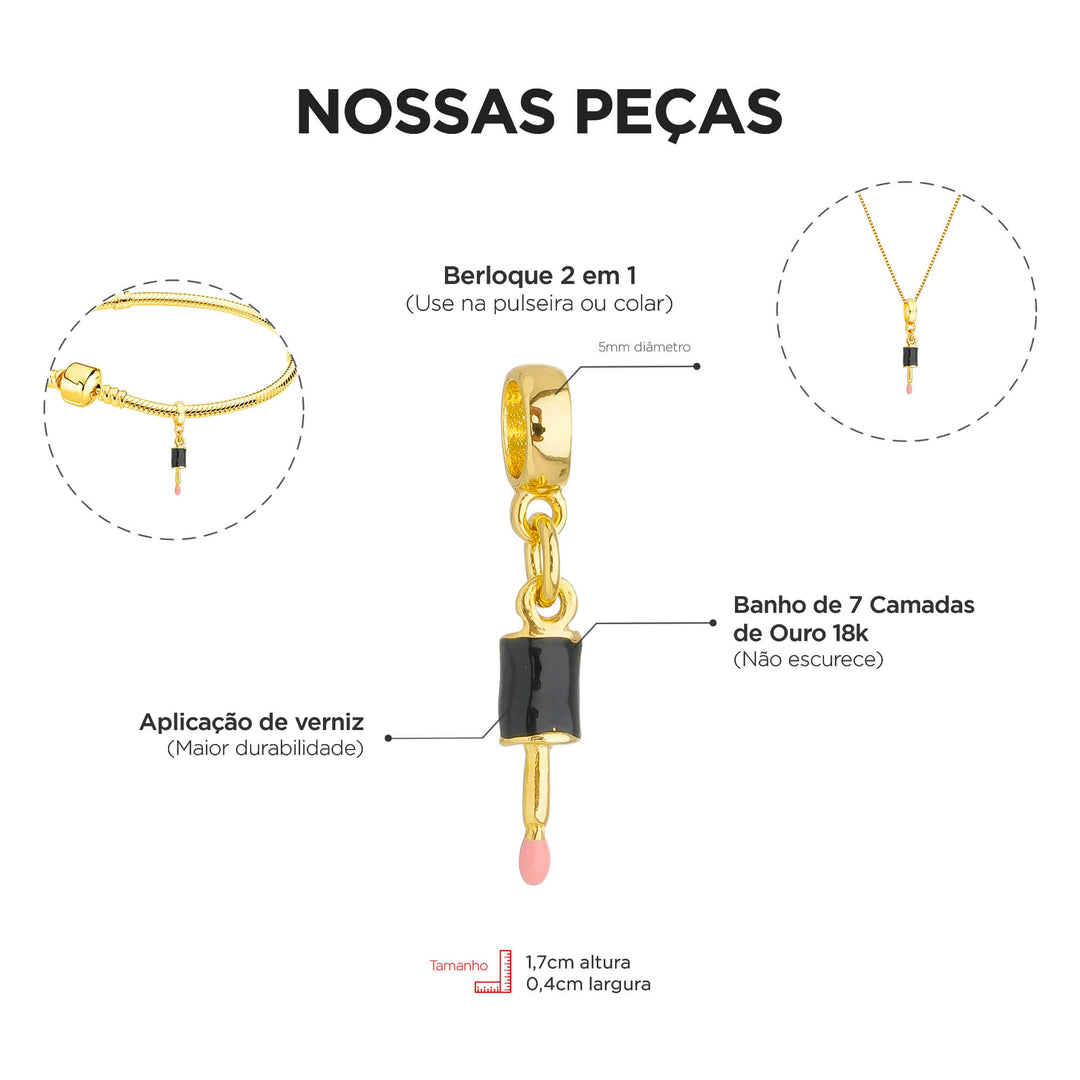 Berloque Pincel Maquiagem dourado — ângulo lateral semijoia Work Semijoias