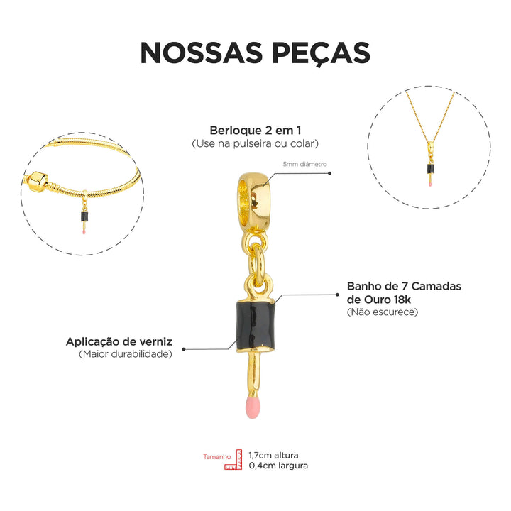 Berloque Pincel Maquiagem dourado — ângulo lateral semijoia Work Semijoias