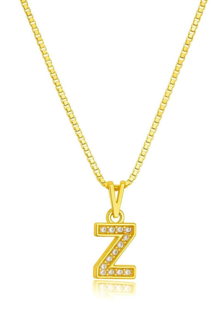 Colar Pingente Letra Z Cravejado Banhado a Ouro 18k