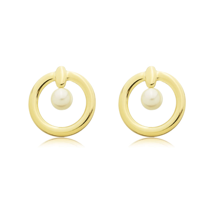 Brinco Círculo com Pérola dourado semijoia Work Semijoias