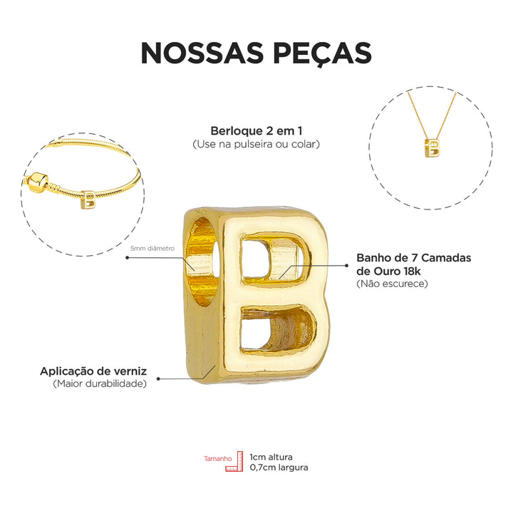 Colar Pingente Letra B Banhado a Ouro 18k