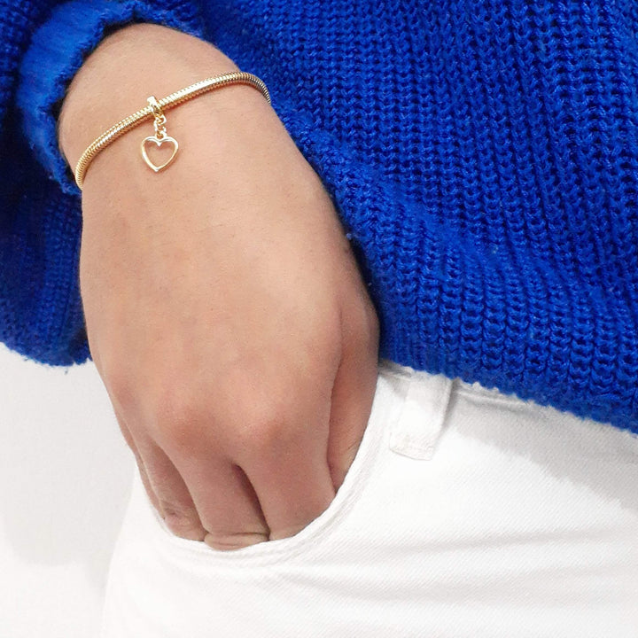 Pulseira Coração Vazado Berloque Banhado a Ouro 18k