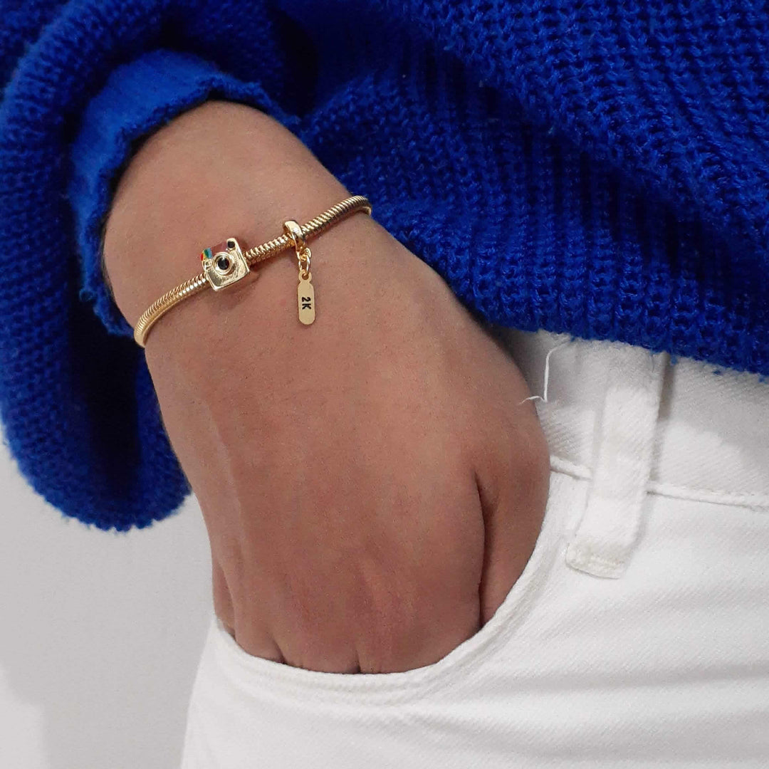 Pulseira Instagram 2K Berloque Banhado a Ouro 18k