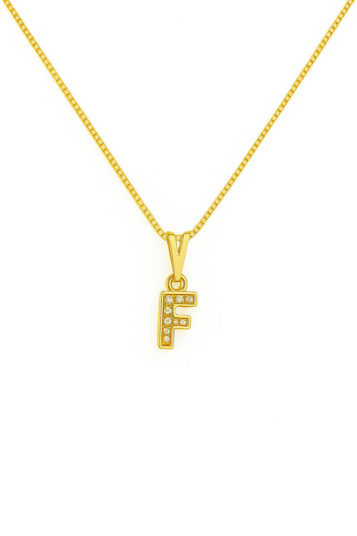 Colar Pingente Letra F Cravejado Banhado a Ouro 18k