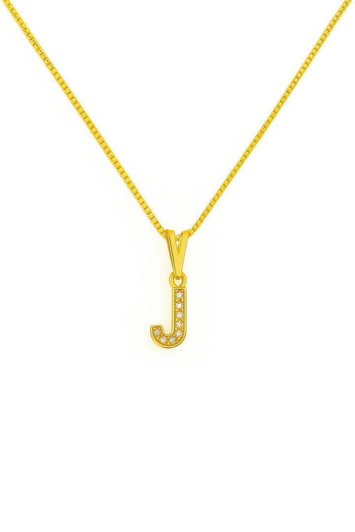 Colar Pingente Letra J Cravejado Banhado a Ouro 18k