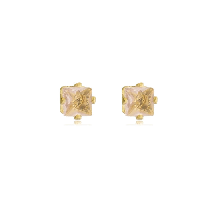Brinco Ponto de Luz Quadrado Zircônia Rosa dourado semijoia Work Semijoias