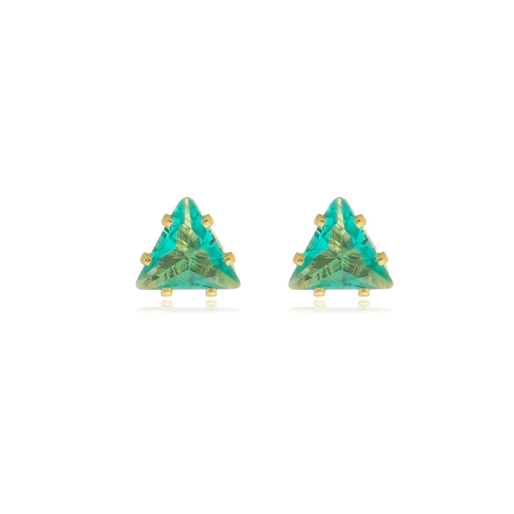 Brinco Ponto de Luz Triangular Verde Cravejado dourado semijoia Work Semijoias