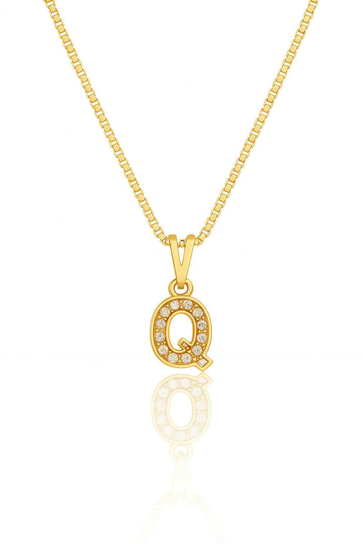 Colar Pingente Letra Q Cravejado Banhado a Ouro 18k