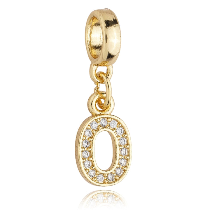 Berloque Letra O Cravejada Zircônia dourado semijoia Work Semijoias