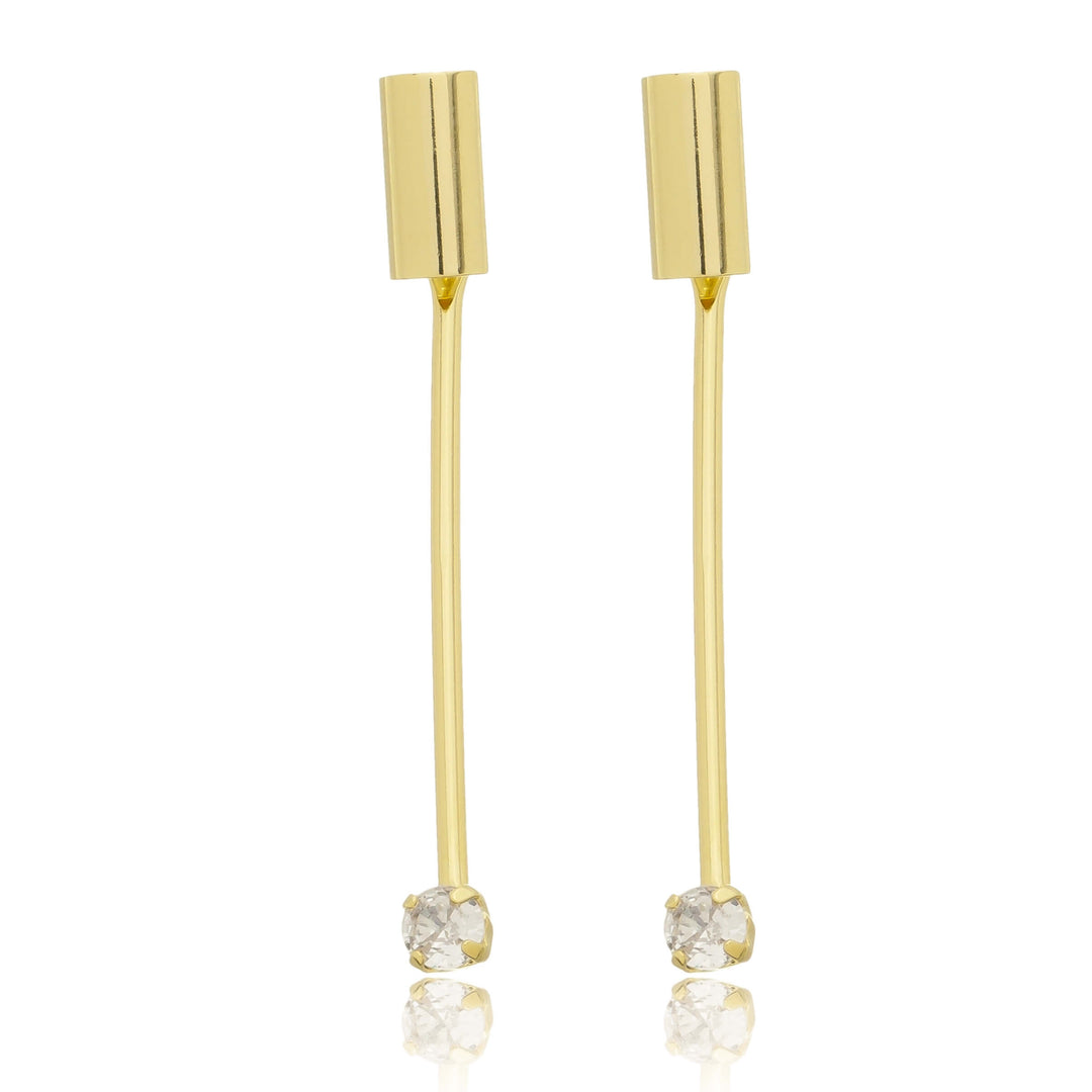 Brinco Pendurado Pedra Zircônia Cravejada dourado semijoia Work Semijoias