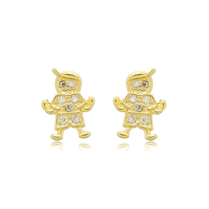 Brinco Menino Cravejado dourado semijoia Work Semijoias