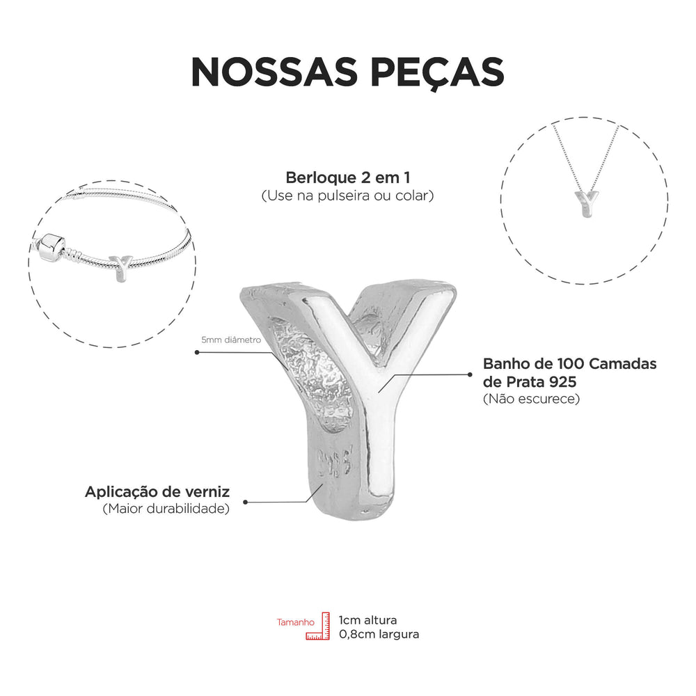Berloque Letra Y separador prateado — detalhe da peça Work Semijoias