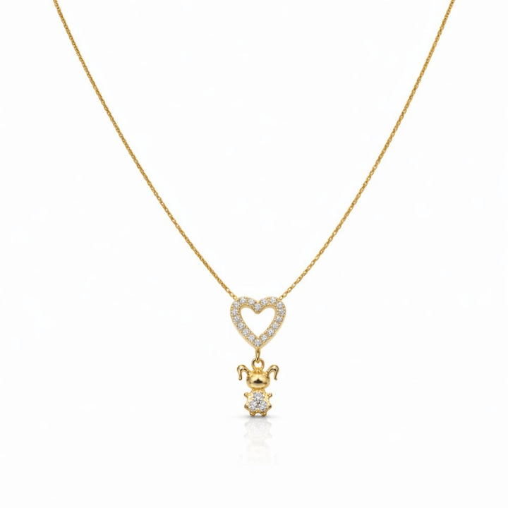 Colar Filha Coração Cravejado Zircônia dourado semijoia Work Semijoias