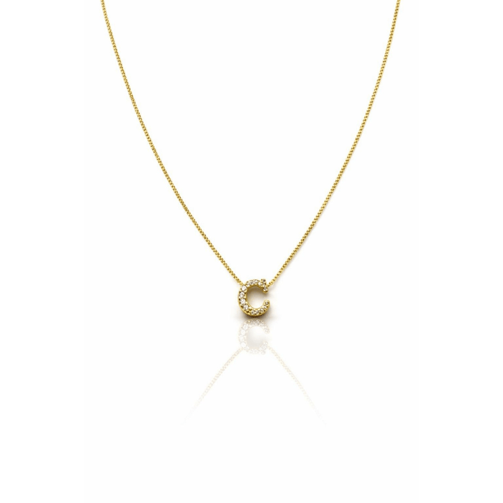 Colar Letra C Cravejado Zircônia dourado semijoia Work Semijoias