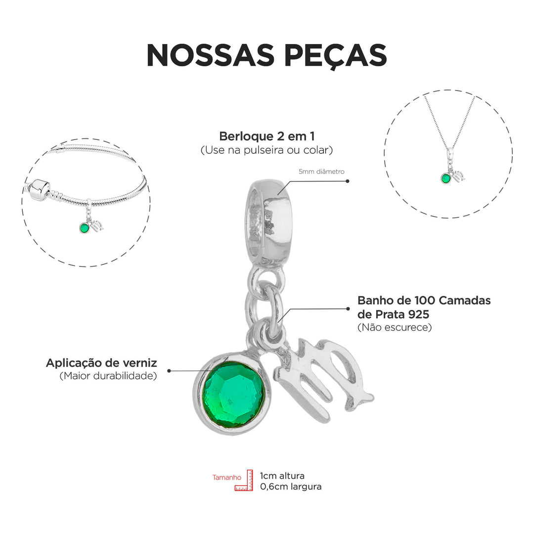 Berloque Signo Virgem prateado — detalhe da peça Work Semijoias