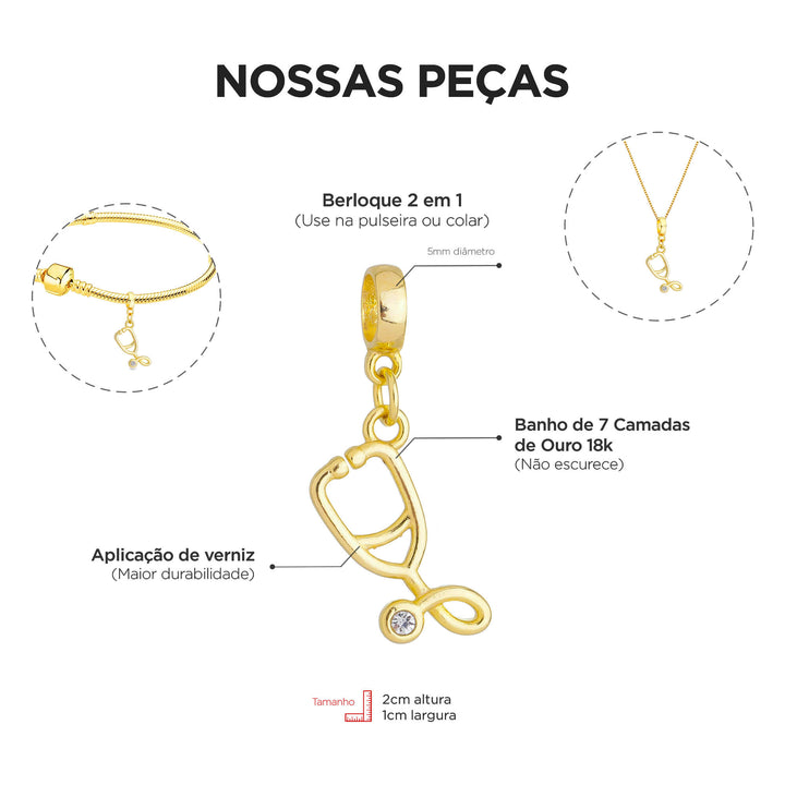 Pulseira Profissão Enfermagem Banhado a Ouro 18k