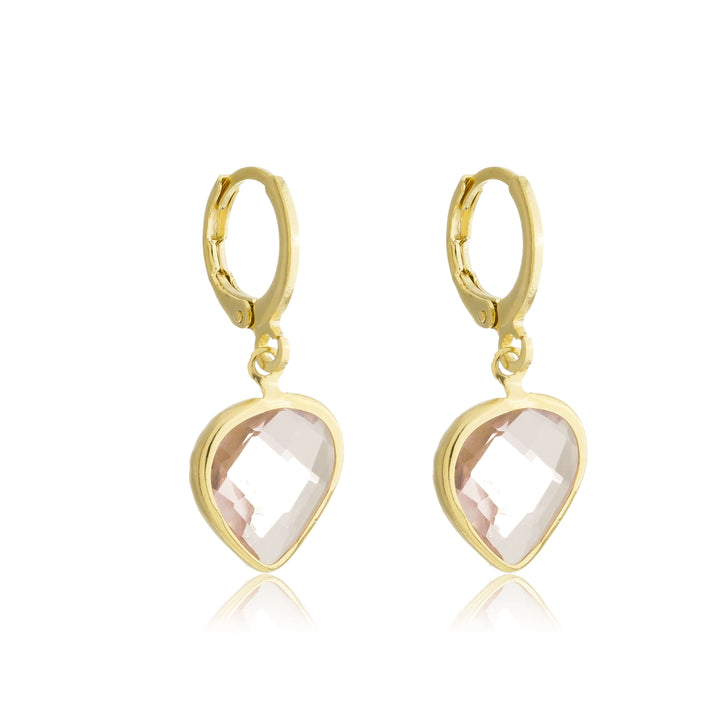 Brinco Argolinha Pingente Gota Pedra Zircônia Rose dourado semijoia Work Semijoias