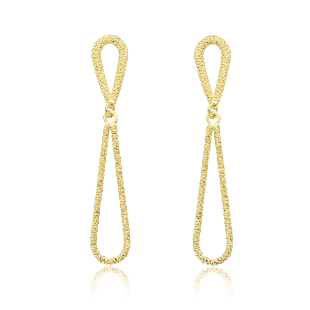 Brinco Duas Gotas Detalhadas dourado semijoia Work Semijoias