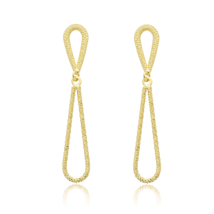Brinco Duas Gotas Detalhadas dourado semijoia Work Semijoias