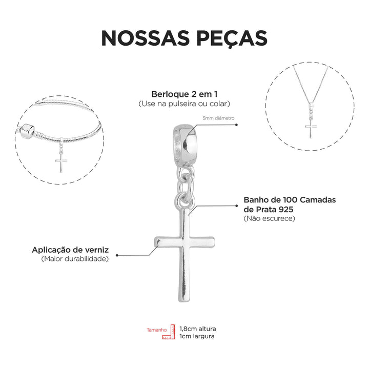 Colar Pingente Cruz Banhado a Prata 925