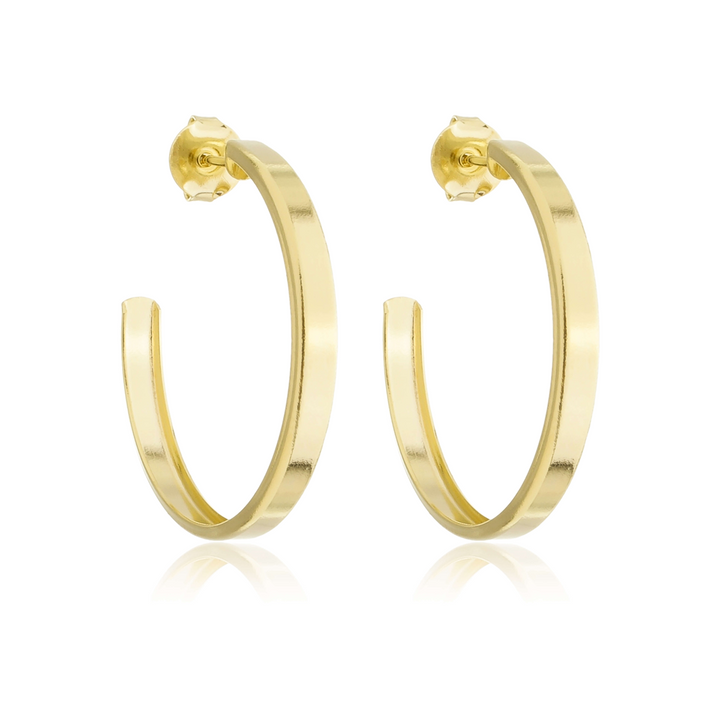 Brinco Meia Argola Lisa dourado semijoia Work Semijoias