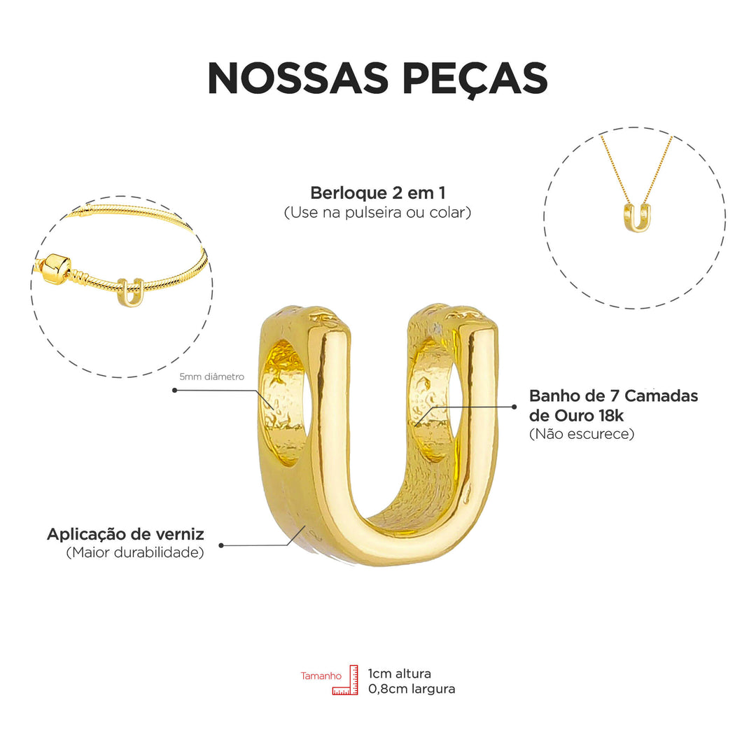 Colar Pingente Letra U Banhado a Ouro 18k