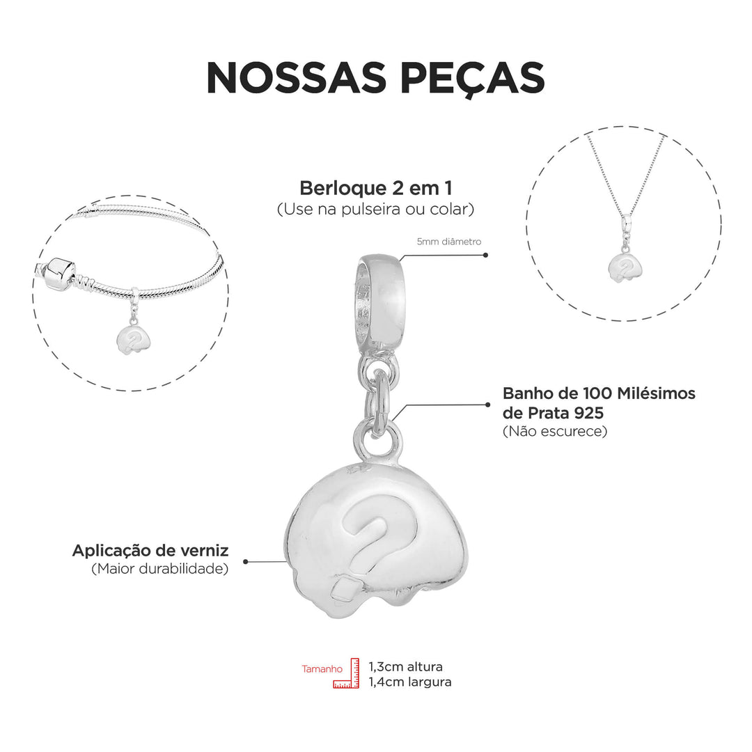 Berloque Cérebro prateado — detalhe da peça Work Semijoias